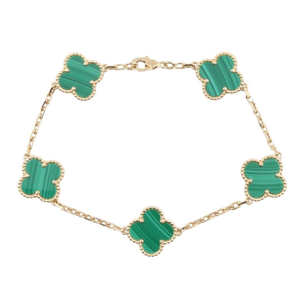 Van Cleef & Arpels Vintage Alhambra Malachite 5P Bracelet, 18K (Yellow Gold),...